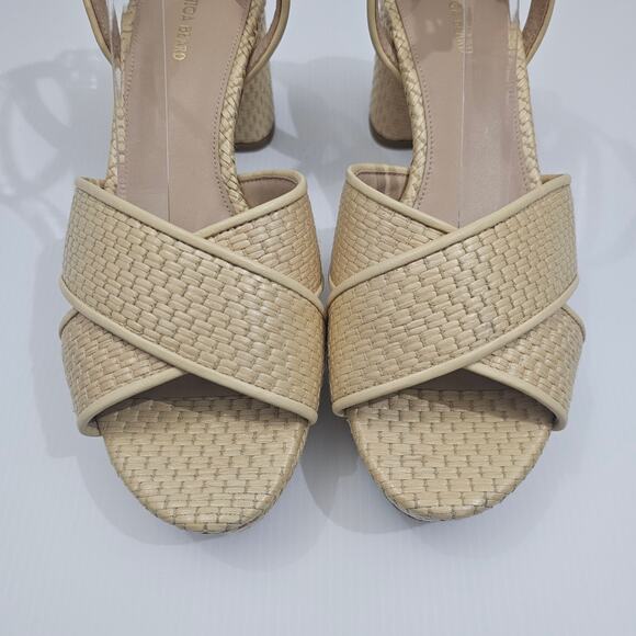 Veronica Beard Danika Sandal Women 9 Natural Raffia Woven Block Heel Ankle Strap - Picture 5 of 14